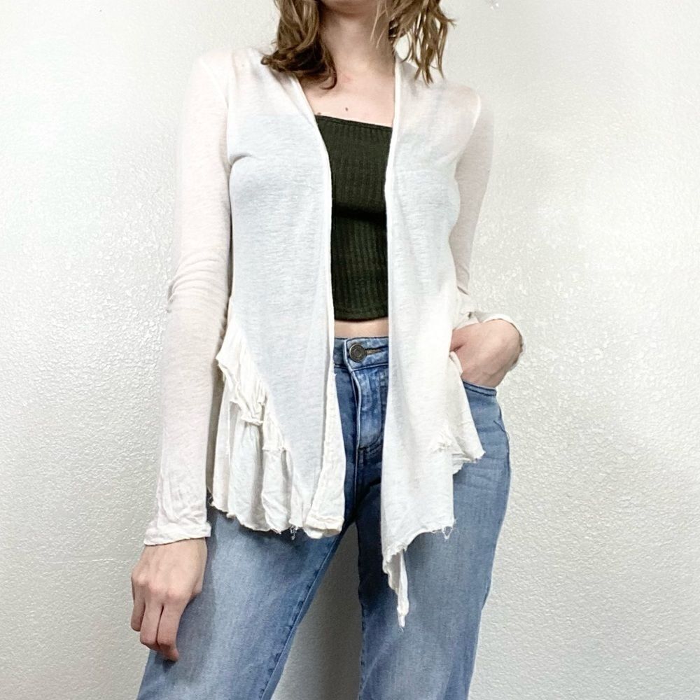 Anthropologie Pins & Needles Lightweight Oatmeal Asymmetric Cardigan Sweater
